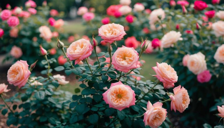 Um jardim cheio de rosas em flor, sua doce fragrância preenchendo o ar