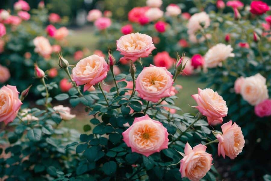 Um jardim cheio de rosas em flor, sua doce fragrância preenchendo o ar