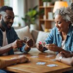 Pessoas jogando cartas em uma mesa, discutindo durante o jogo.