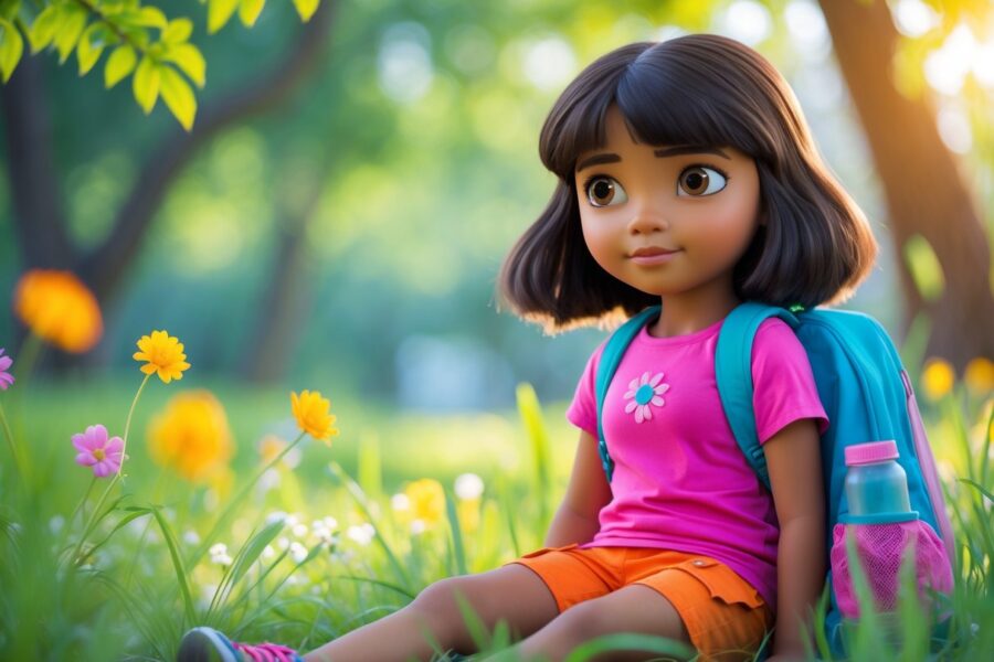 Menina jovem sentada ao ar livre com os olhos fechados, em um ambiente natural e iluminado pelo sol.