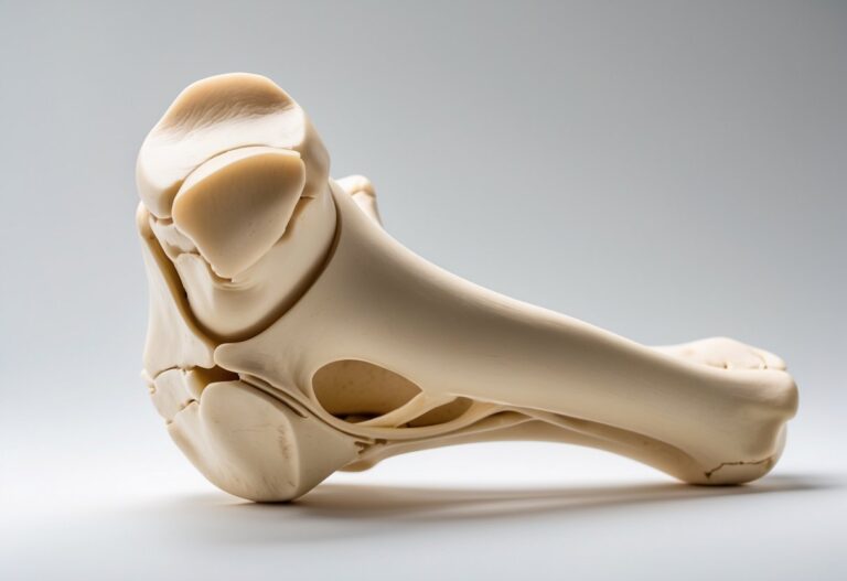 Modelo anatômico detalhado do cotovelo humano mostrando o osso ulna com destaque para a fossa do olécrano.