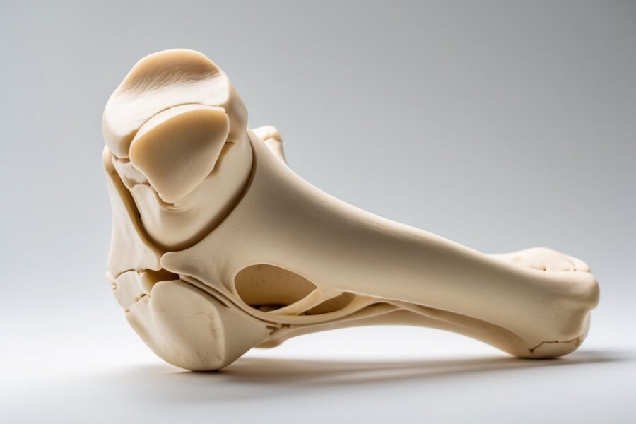 Modelo anatômico detalhado do cotovelo humano mostrando o osso ulna com destaque para a fossa do olécrano.