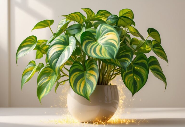 Uma planta verde vibrante com folhas em formato de coração em um vaso elegante, simbolizando prosperidade e riqueza.