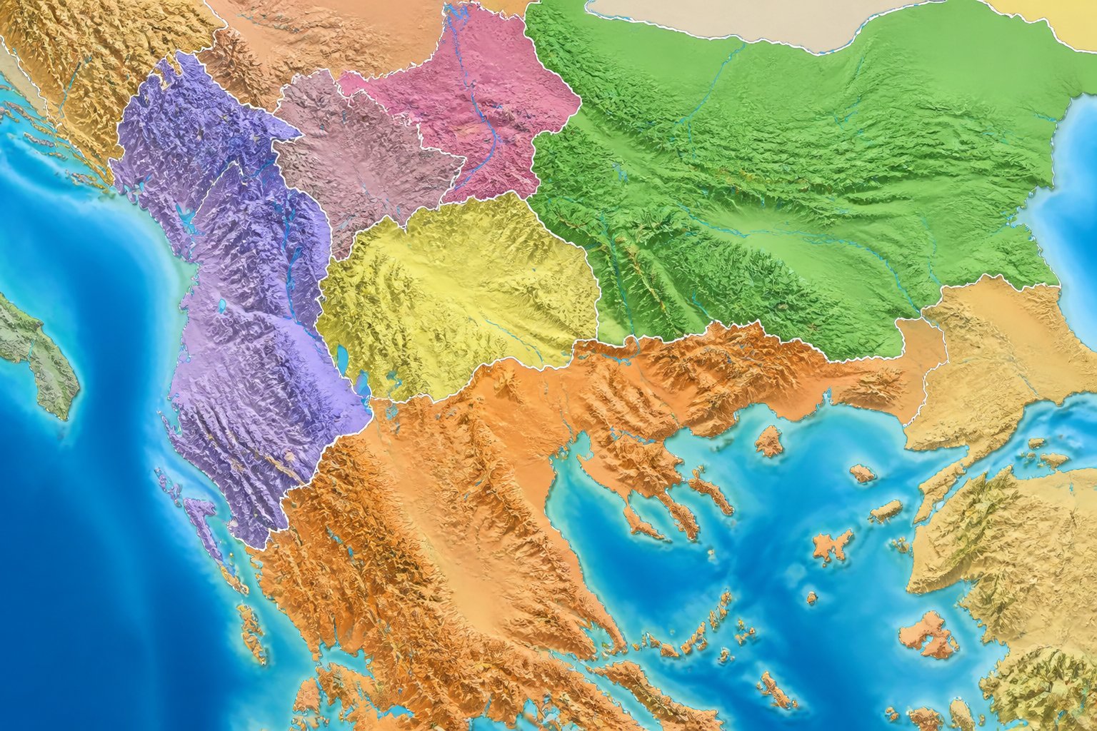 Mapa moderno e detalhado da região da Macedônia e países vizinhos no sudeste da Europa.